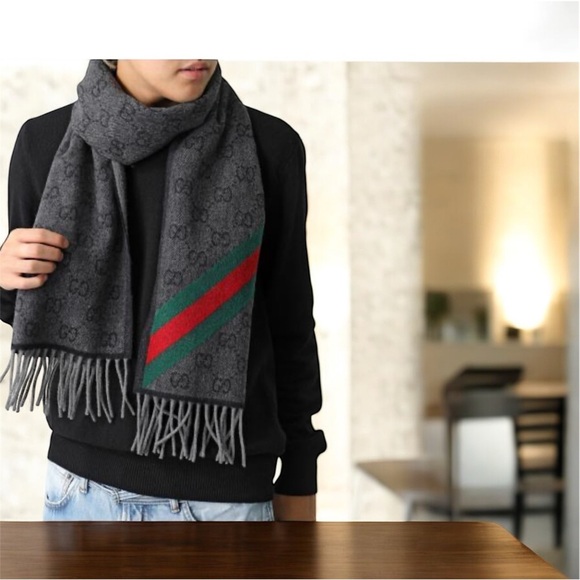 Gucci Gray and Green-Red Striped Scarf - Picture 10 of 10